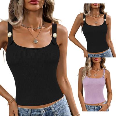 Women's Backless Tops Sexy Ribbed Short Double-breasted Backless Outing Camisole Slim Fit Clothing