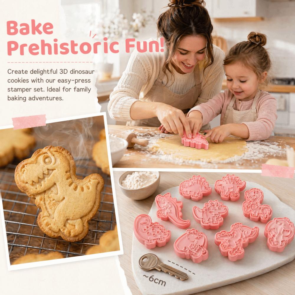 8PCS PP Dinosaur Cookie Cutter Food Grade Embossing Mold Cookie Cutter Set Home Baking