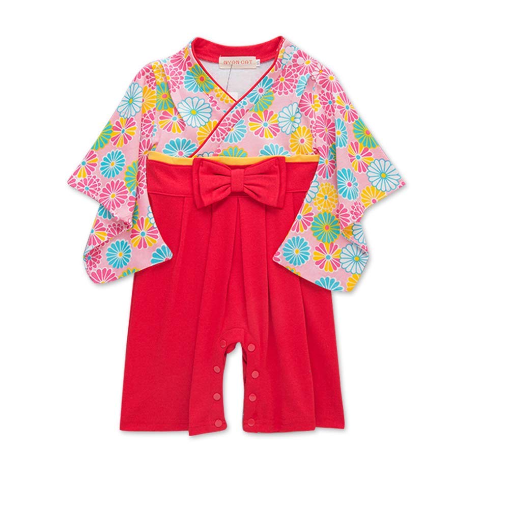 Baby Hakama Romper Coveralls Girls Japanese Style Formal Baby Shrine Visit 100 Days Celebration First Festival Includes Flower Decoration and Socks 90