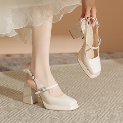 Mary Jane Pumps, Thick-heeled Single Shoes for Women, French Retro Strappy High-heeled Sandals, Temperament Rhinestone High-heeled Shoes for Women