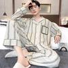 Plaid Style Men's Pajamas Set Spring Cotton Male Pajamas Sets Young Boy Sleepwear Long Sleep Tops + Pant 2pcs/set Pjs