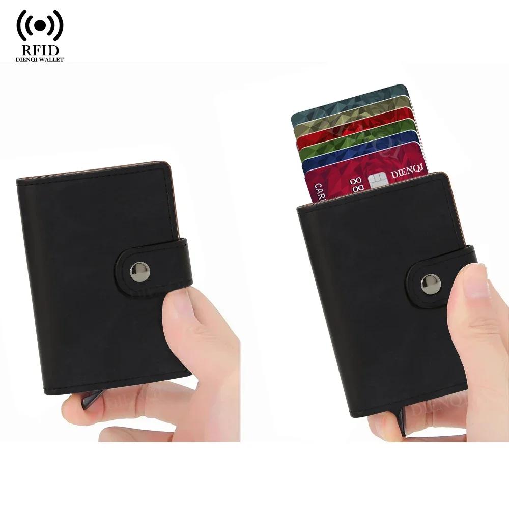 Pu Leather Credit Card Holder Luxury Id Cardholders Pop Up Metal Mini Minimalist Wallet for Women Men Coin Purse  Badge Holder