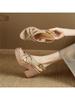 Fashion High-heeled Thick-soled Woven Sandals 2025 Summer Thick-heeled Slope Heel Open-toe Cross-strap Roman Women's Shoes