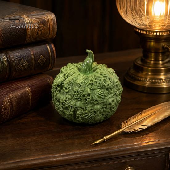 Gifts for Dark Aesthetic Lovers 3D Printed Halloween Skull Pumpkin Decorations, Skeleton Head Desktop Ornament, Decorative Relief Crafts Table