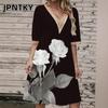 JPNTKY Fashion Summer Spring Short Sleeve V-Neck Casual Dresses