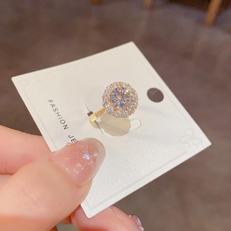 Luxury Fashion Full Diamond Round Open Ring For Women Versatile Jewelry