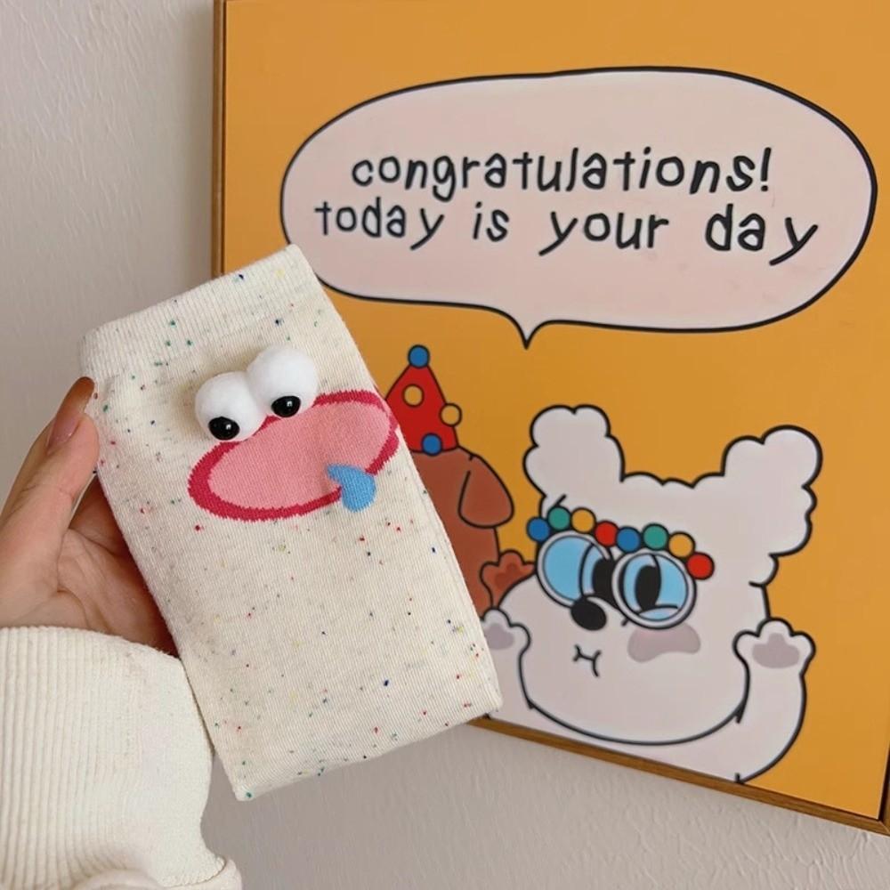 5 Pairs Soft Big Eyes Socks Mid-Calf 3D Eyes Sock Hosiery Funny Expression Socks  Girls