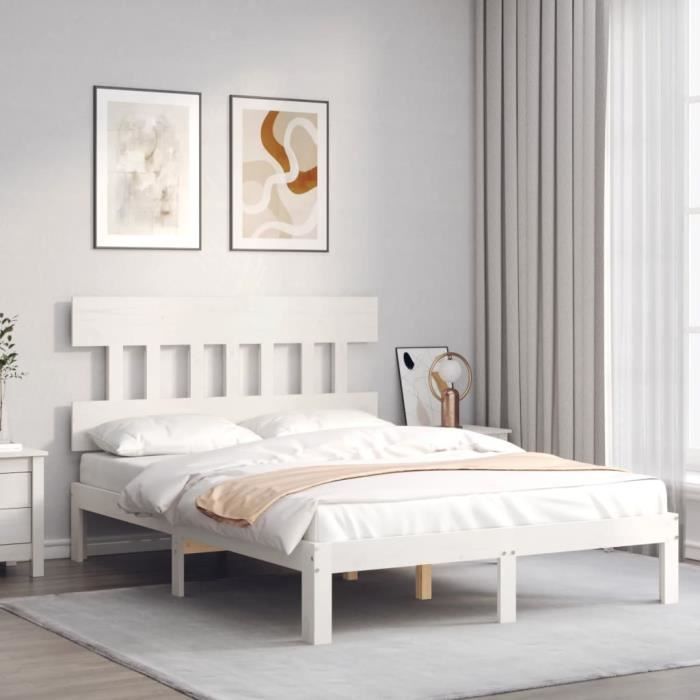 VidaXL Bed Frame with Headboard White 140x200 Cm Solid Wood 3193597