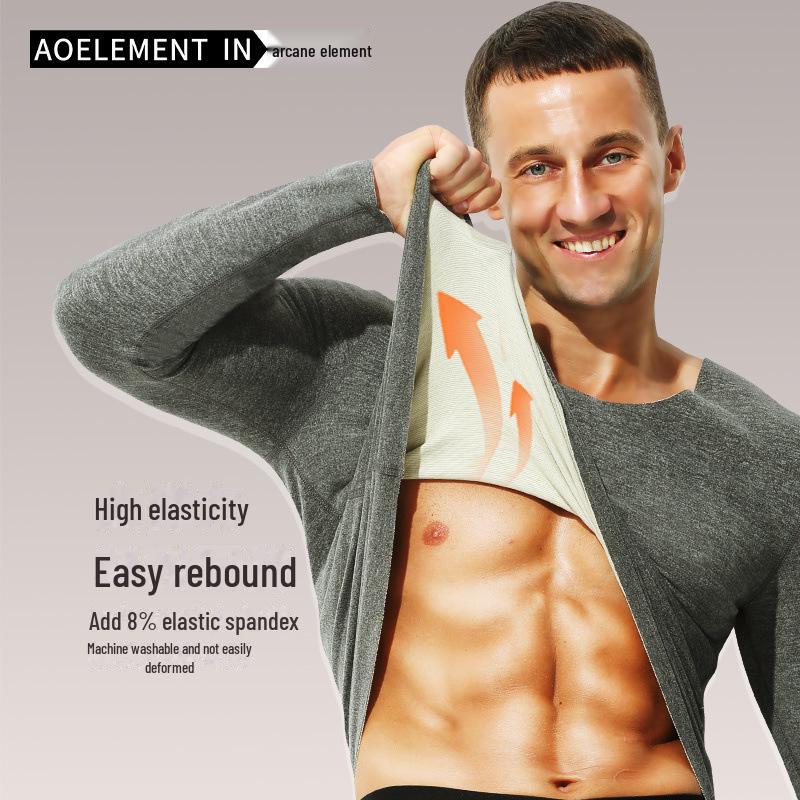 Herren Nahtloses Thermisches Oberkörper Langarm Samt Basisschicht für Herbst und Winter