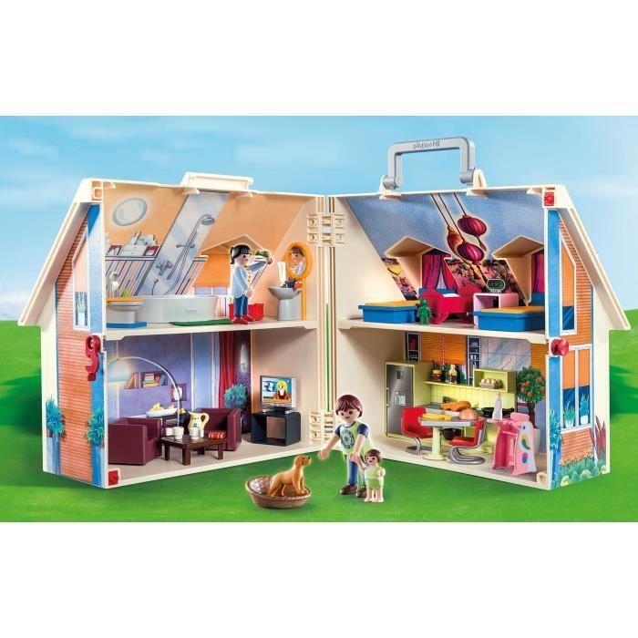 PLAYMOBIL 70985 Modrý přenosný dům, 3 postavičky, Včetně příslušenství, 70985, Domeček pro panenky, Tradiční dům