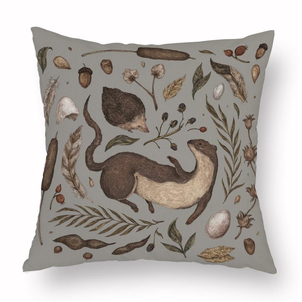 Flower Fox Pillowcase Cushion Animal skull Print Sofa Soft Pillowcase Retro Living Room Bedroom Home Decor Pillowcase