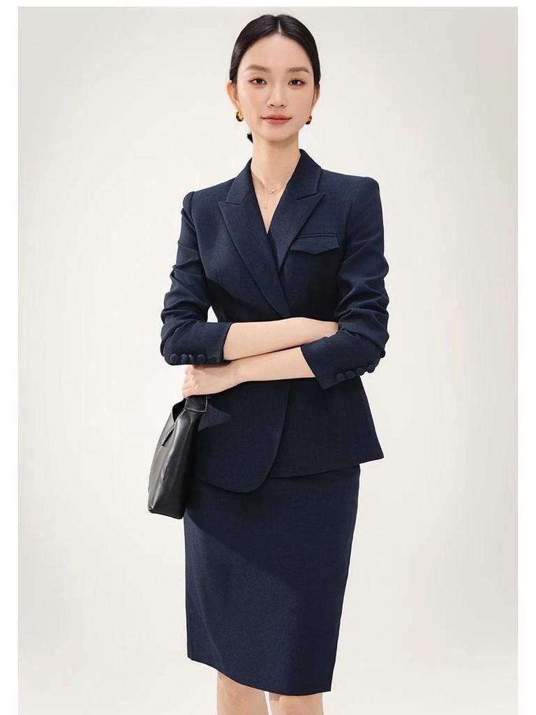 Navy Blue High-End Professional Goddess Suit - Spring/Autumn Two-Piece Skirt Set for Jewelry Store Workwear