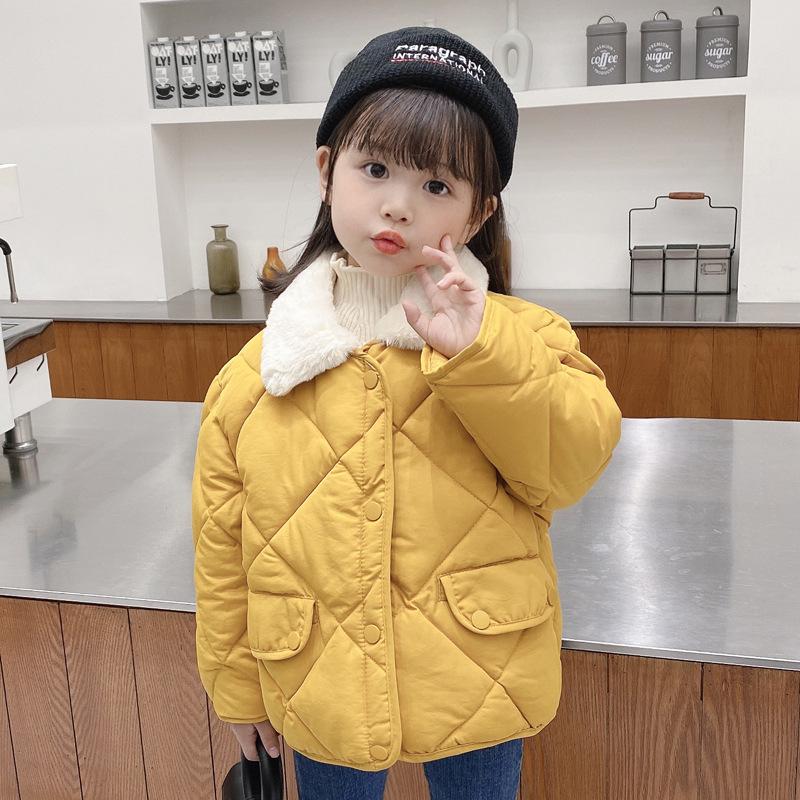 Korean Style Kids' Quilted Fur Collar Jacket - Warm, Thick, Loose Fit for Boys & Girls, Autumn Winter.