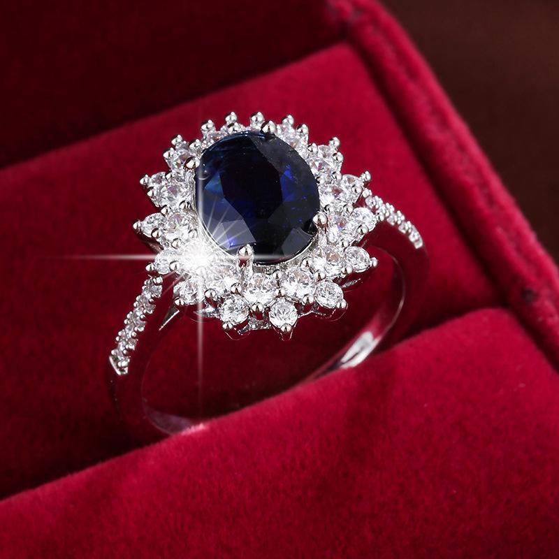 Elegant Blue Diamond Ring - Exquisite Inlay, Simple Design, High-End Luxury