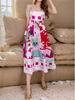 In Stock 2026: Graffiti Print Wide Hem Spaghetti Strap Dress for Women - Casual European & American Style