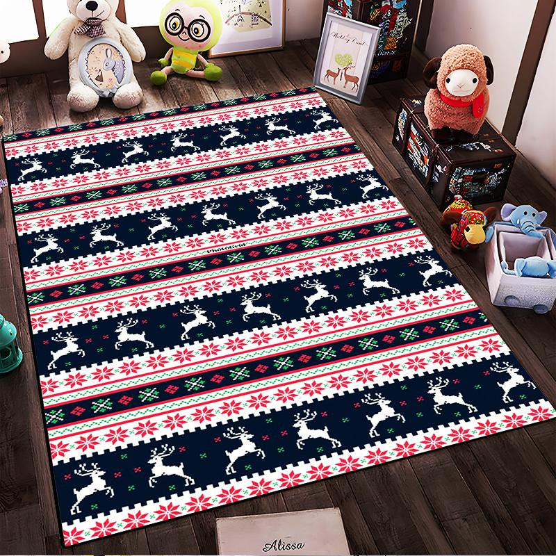 Festive Reindeer Pattern Rug Non-slip rug suitable for living room and bedroom sofas