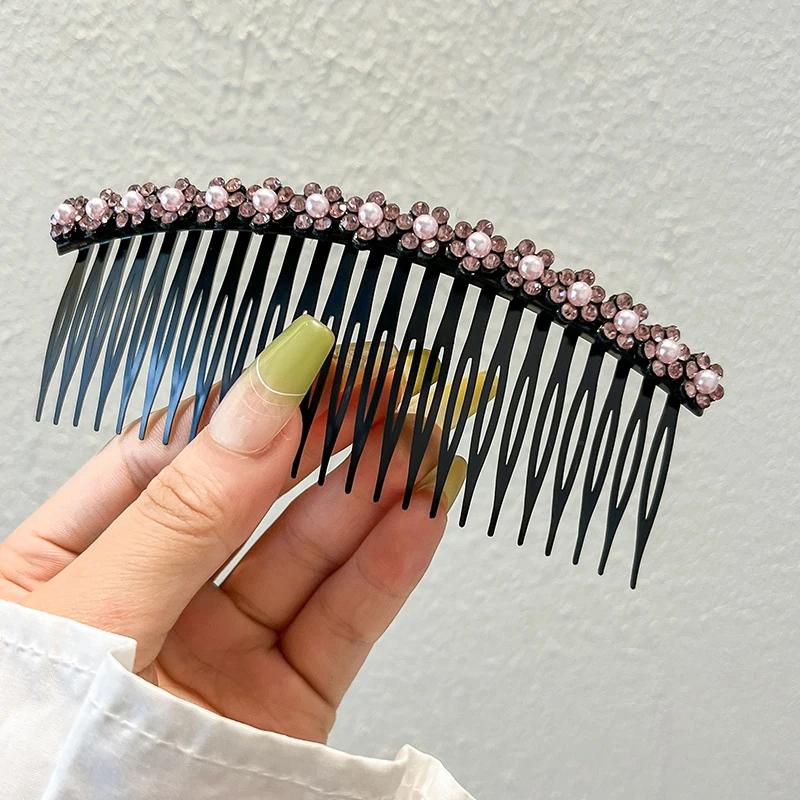 New Handmade Hair Combs Clips Tooth Plastic Hairpin Women Side Twist Comb French Floral Pearl Hairpin Girls Hair Accessories