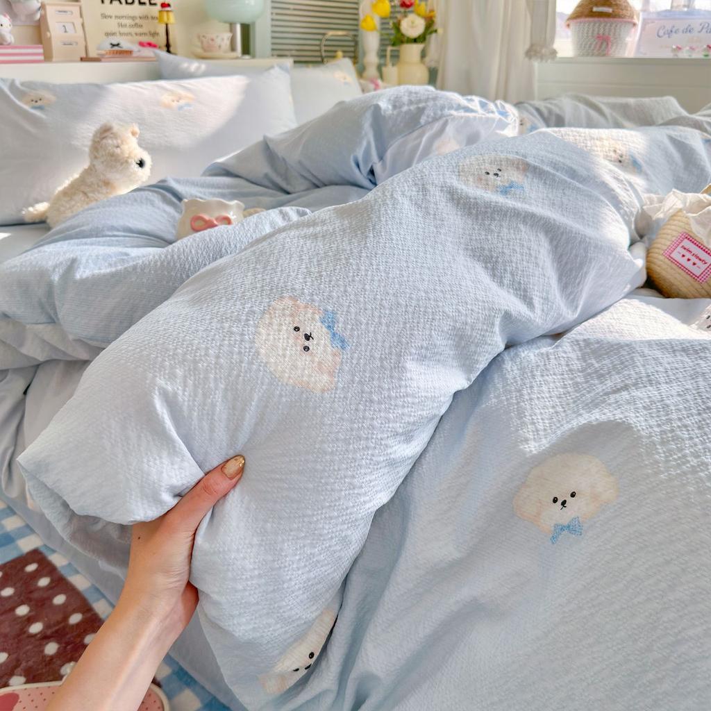 Clever Plan: Small Fresh 110g High Quality A-class Puff Cotton Wrinkled Yarn Four Piece Set Imitation Water Washed Cotton Four Piece Set