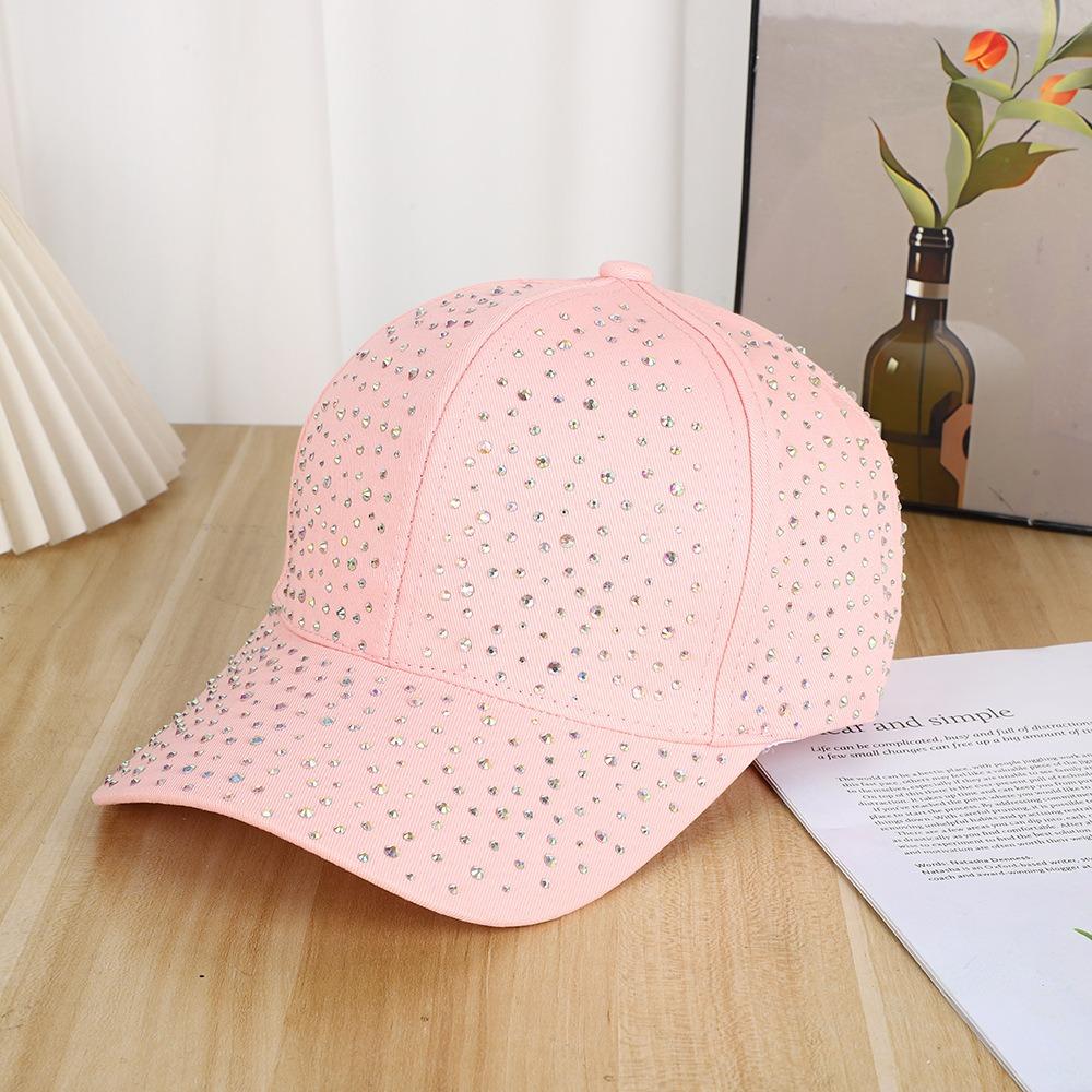 Cotton Full Rhinestone Baseball Hat Solid Color Sunscreen Hat Hotfix Rhinestones Baseball Cap Girl