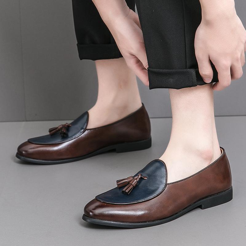 Men's Loafers Large Size New Casual Leather Shoes Fashionable Men's Foot-set Fringed Shoes Small Leather Shoes