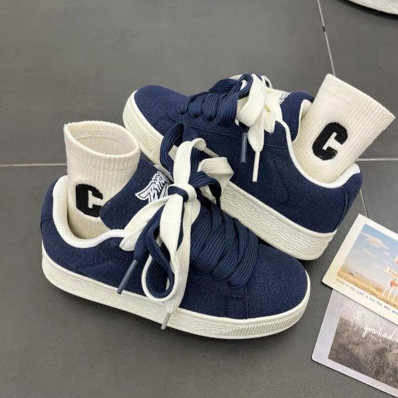 

Нишевый ins стиль молодежные нескользящие износостойкие туфли-хлебцы мужские и женские ретро универсальные повседневные спортивные туфли 38 синий