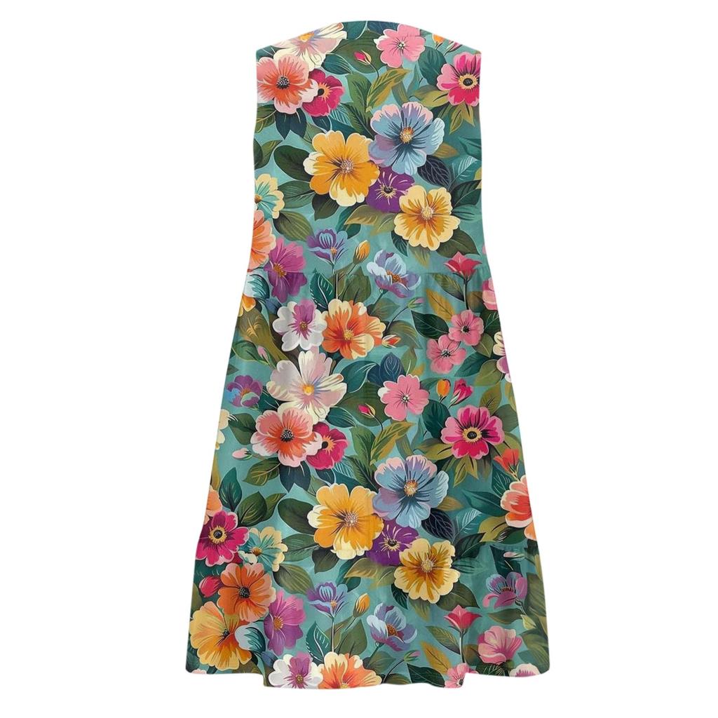 Women's Casual Fashion Breathable V-neck Vest With Pockets Floral Holiday Dress