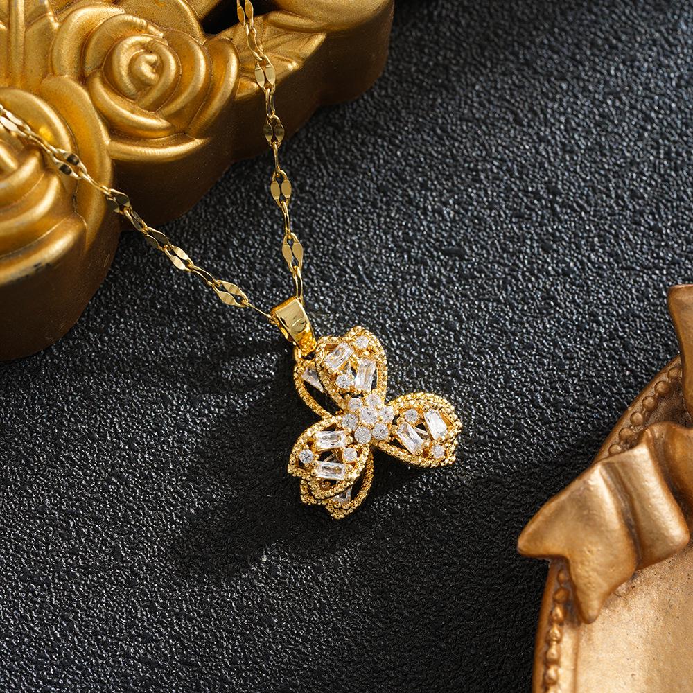 Elegant Hollow Butterfly Zircon Necklace - Women s Copper Clavicle Chain Pendant