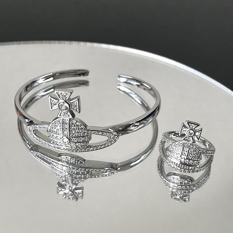 Wjg Pretty Women's Luxury Romantic Diamond Zircon Saturn Open Bracelet Temperament Personality Planet Elegant Sweet Bracelet
