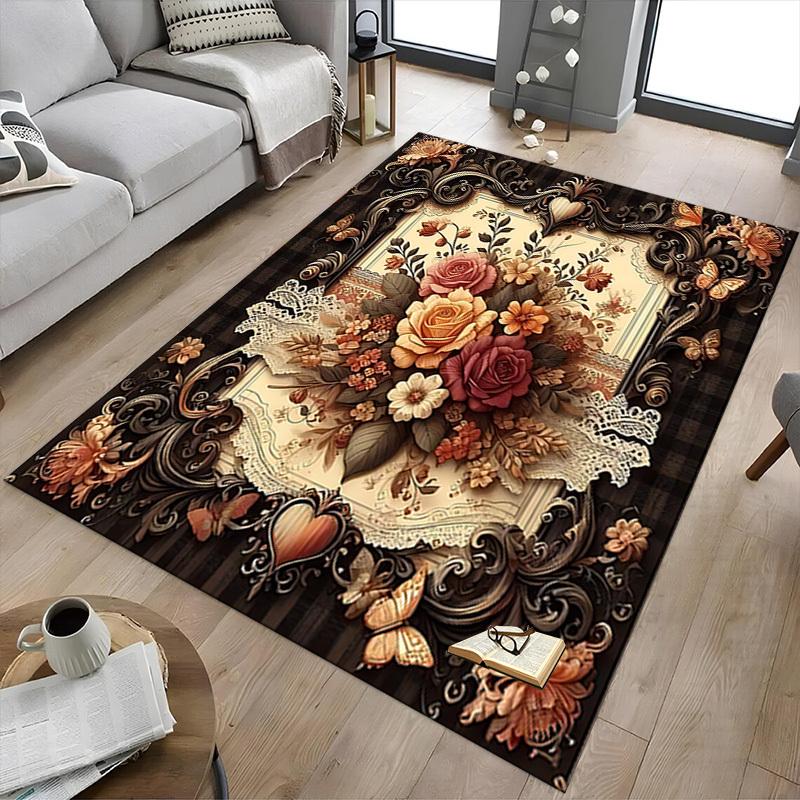 1PC Floral Pattern Butterfly Extra Large Non Slip Floor Carpet, Office, Family, Bedroom, Studio Large Area Rug Indoor Rugs