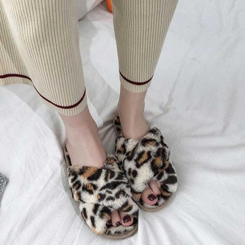 Winter leopard-print fur slippers 4 colors 240-260mm CH1924652 ivory