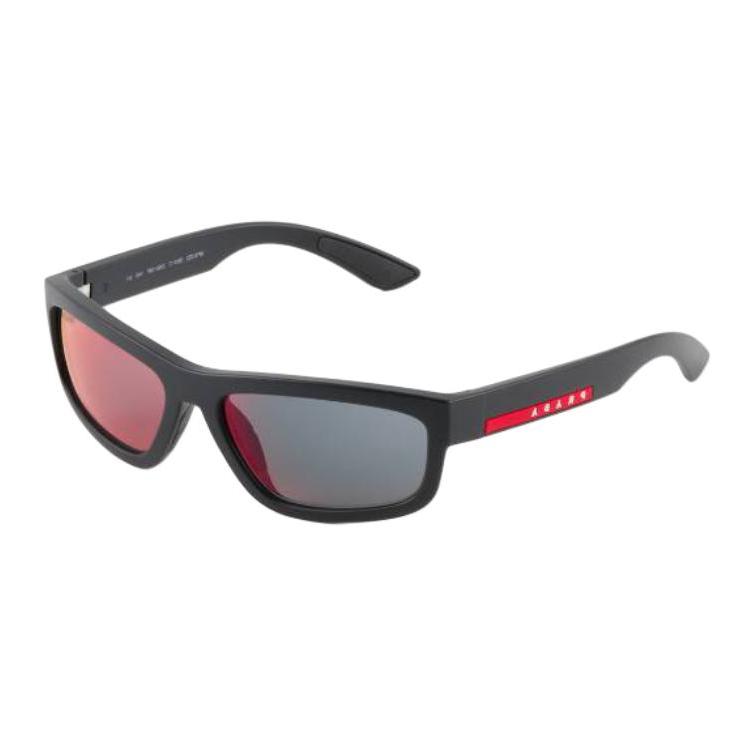 Prada Linea Rossa Logo Nylon Rectangular Sunglasses Men sunglasses Black SPS05ZMDG0FE08FC059