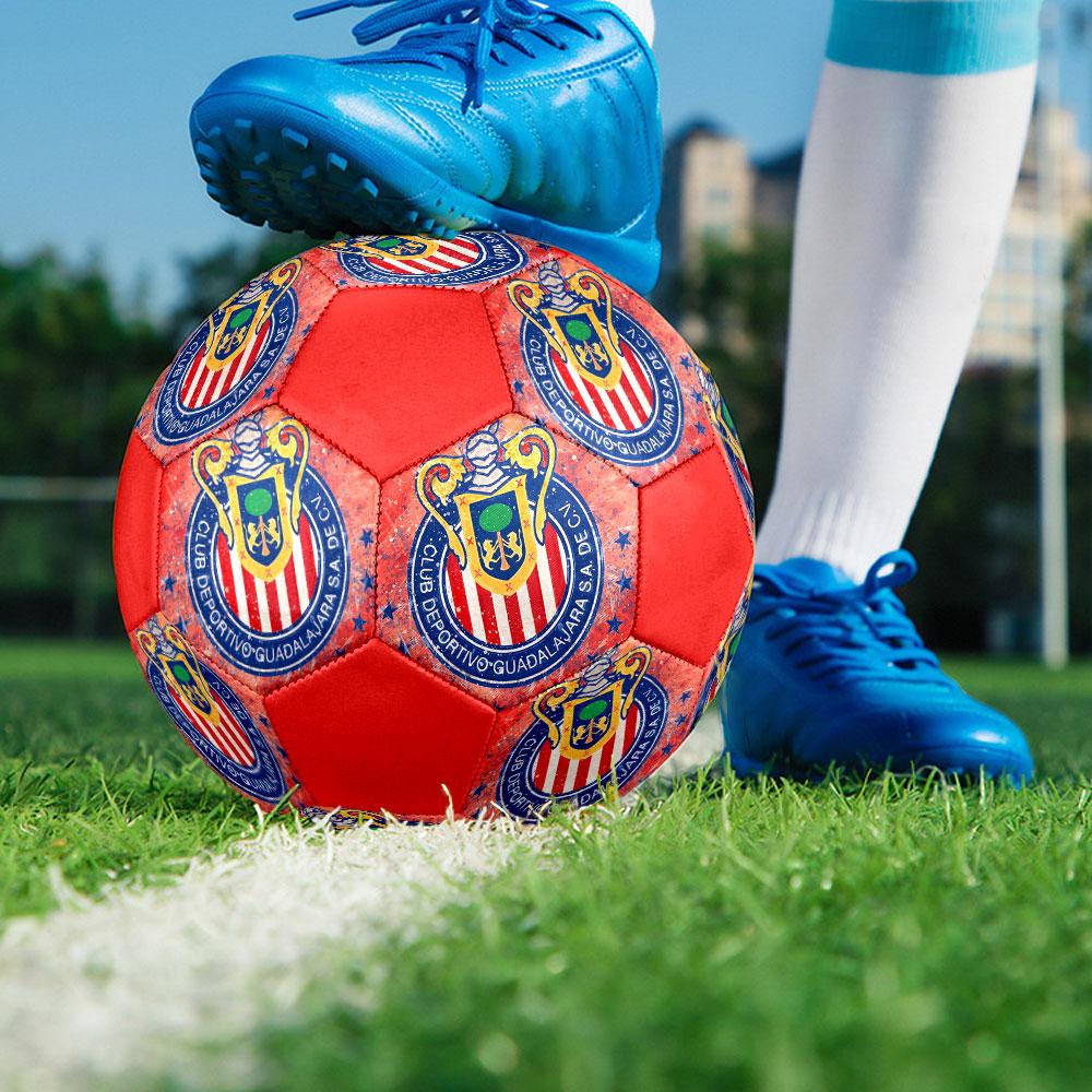CD Guadalajara Size 5 Soccer Ball, Machine-Stitched PVC, Durable & High Bounce, All Ages Fit, fan merchandise, matches & outdoor use.