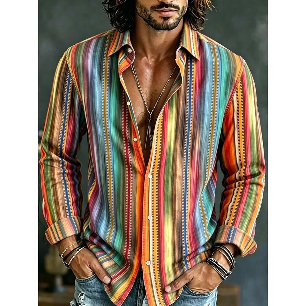 Camisa de hombre con estampado artístico 3D estilo lino retro casual manga larga solapa top moderno y cómodo nueva camisa de talla grande