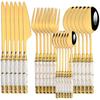 24Pcs Cutlery Set Stainless Steel Dinnerware Kitchen Fork Knife Tea Spoon Tableware Set Flatware Set Gold Silverware Set