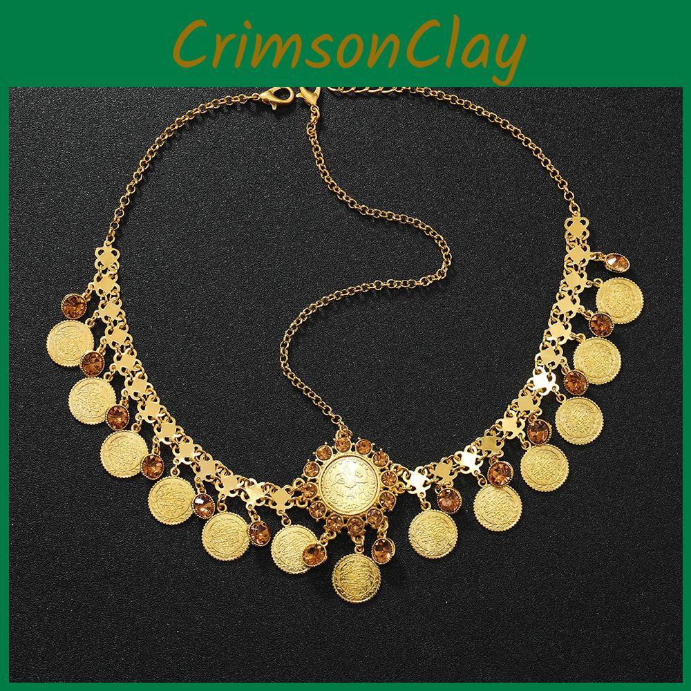 Fashion Simulation Gemstone Decoration Circular Tassel Design Headwear Gold