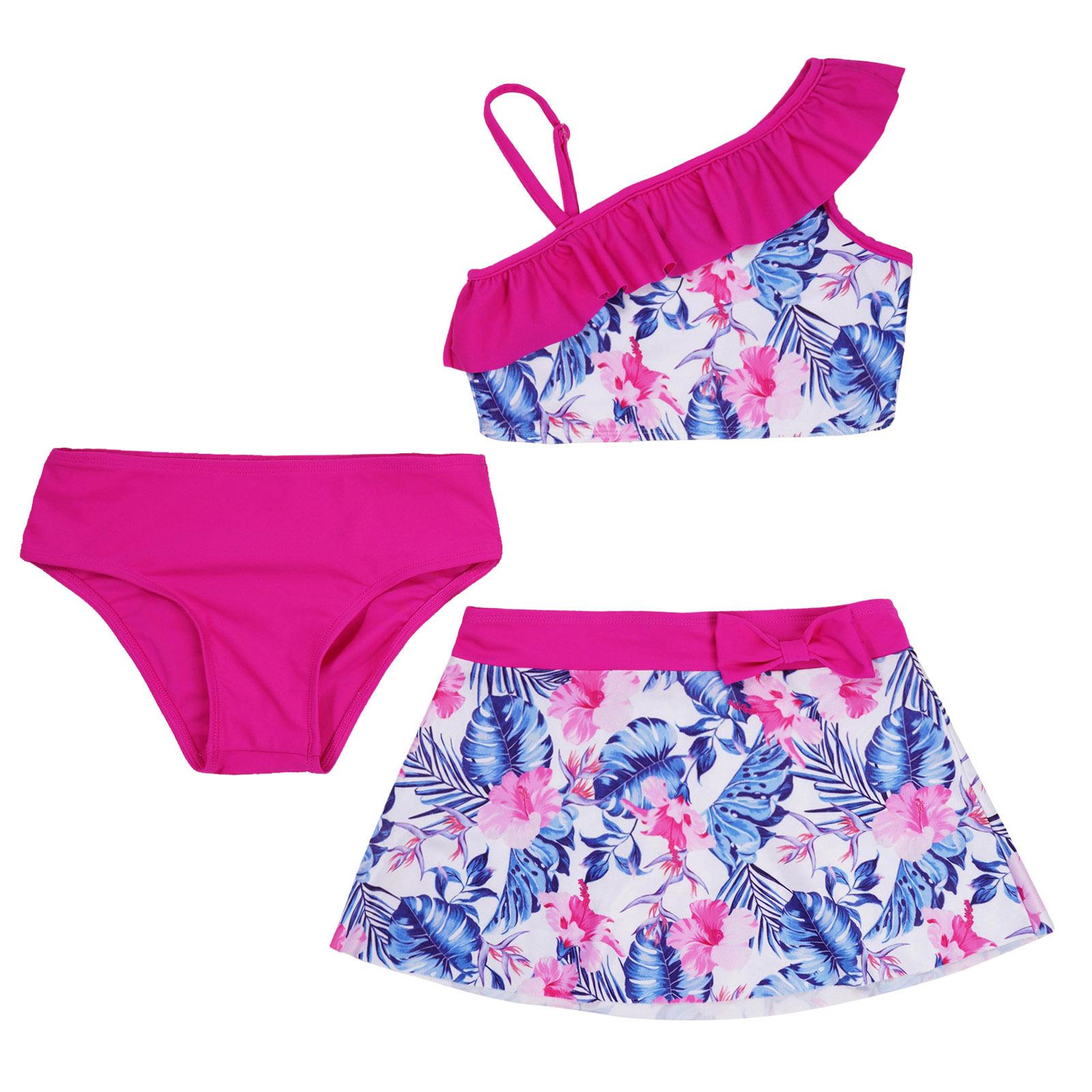 Fldy Meisjes Kinderen Badpak Badpak 3 Stuks Bikini Set Badmode voor Strand Zwembad Zwemmen Badpak 7-8 Years