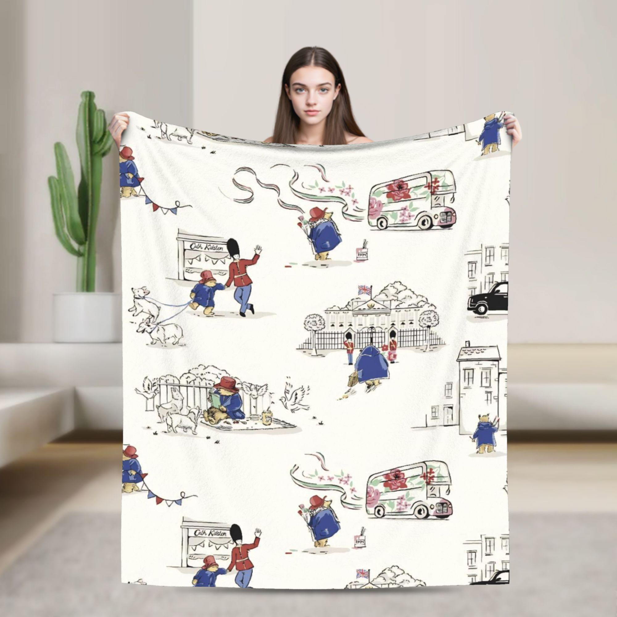 Soft Blankets Camping Britain Paddington Brown Bear Throw Blanket Flannel Bedspread For Couch Chair Graphic Sofa Bed Cover 75x90cm