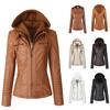 All Season Women's Fashionable Bomber Jacket with Zipper Hooded Coat Warm Solid Color Outerwear