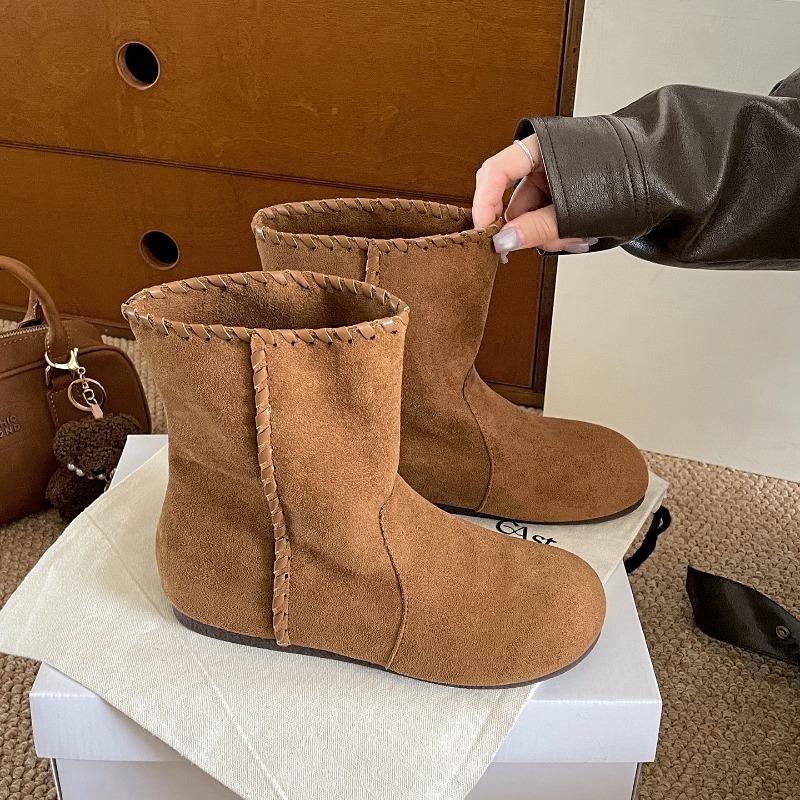 

Spring Autumn Vintage Weave Women Ankle Boots Street Style Slip On Shoes Cosy Soft Sole Mordern Short Botas Mujer 35