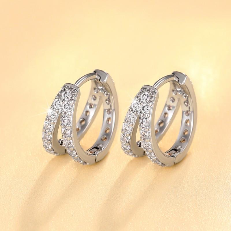 Huitan Simple Stylish Woman Hoop Earrings with Shiny Cubic Zirconia Daily Wearable Fashion Versatile Ear Accessories Jewelry