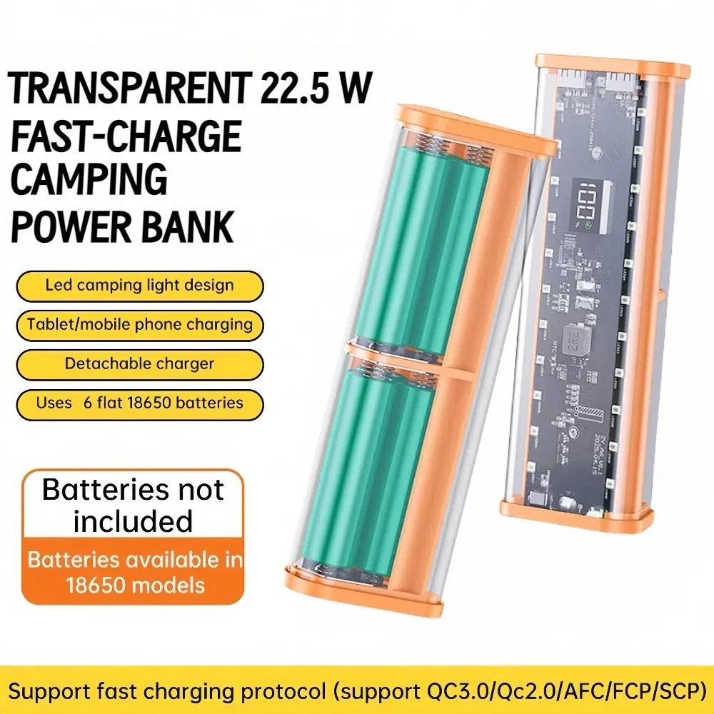 Transparent Shell 6*18650 Power Bank Case 22.5W Fast Charging LED Type C + Dual USB Port Battery Storage Box For iPhone Samsung