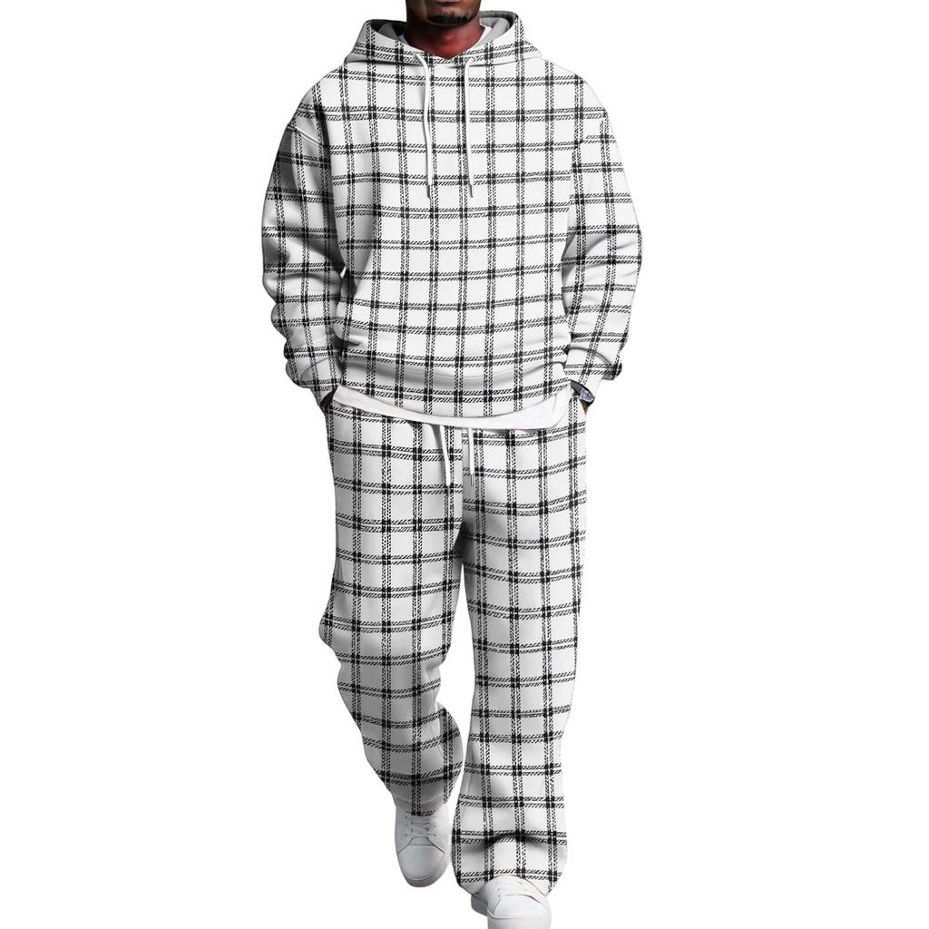 Completo da uomo con felpa con cappuccio a strati e pantaloni della tuta con elastico in vita, Outfit casual a due pezzi