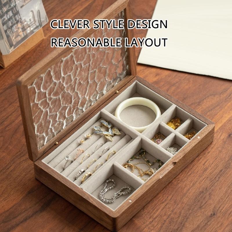 Portable Jewelry Storage Box Sturdy Wood Organizers with Soft Lining Accessory for Home Organization and Travel Use