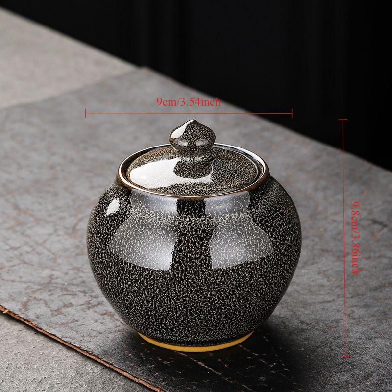 Painted Texture Tea Canister Sealed Ceramic Tea Caddy Storage Jar with Lid Coffee Table Desk Decoration General Jar Candy Can