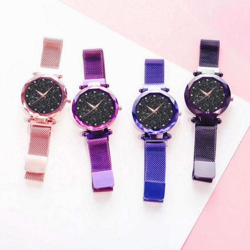 Ladies' Top Brand Star Watch Mesh Magnet Starry Sky Quartz Watch Ladies Magnet Strap Watch Round Dial Magnet Strap Buckle Watch