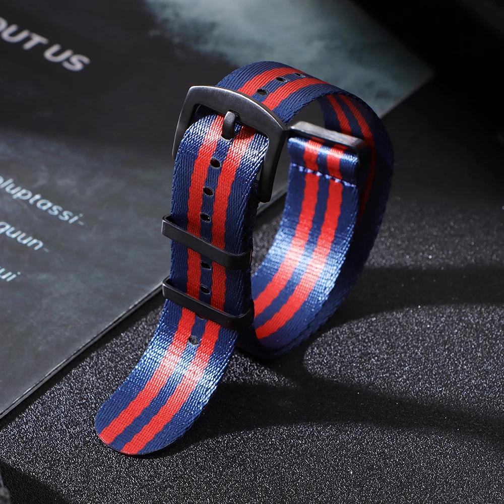 Ribbed Nylon Watchband Nylon Watch Strap 20mm 22mm Watchband Black Buckle Bracelet for Military Sport Watch Band Accessories