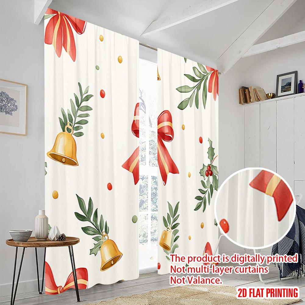 2pcs,2D Plane Printing Window Curtain Christmas Bells Holly Berries Baubles (3) Durable Polyester (without Rod) Decorations