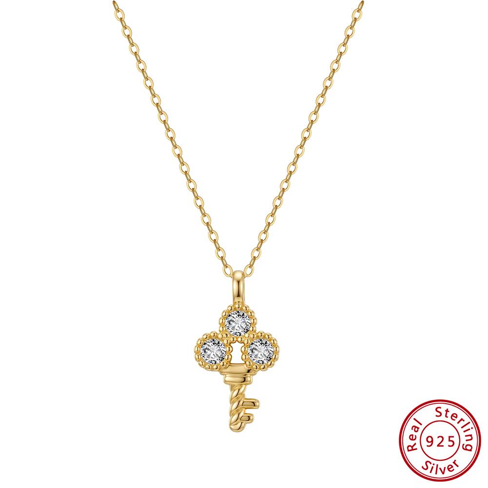 

Effie Queen 925 Sterling Silver Design Key Design Shiny CZ Zircon Ladies Pendant Necklace Clavicle Chain Banquet Gift SAPN66 45cm