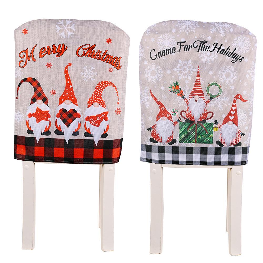 Old Forest Whimsical Man Theme Christmas Chair Cover In Stylish Checkered Patterns For Holiday Festivities