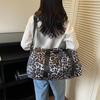 Large Capacity Leopard Print Travel Duffel Bag with Multiple Compartments, Shoe Compartment, Durable Nylon Casual Sports Gym Bag for Women